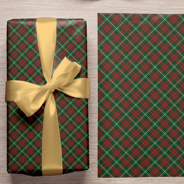 Eleganter rustikaler rot-grüner Karo-Klassiker Wei Geschenkpapier (The ribbon can be purchased separately - please see the collection)