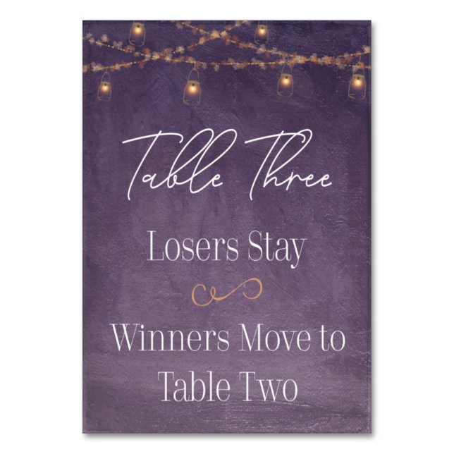 Eleganter Rustikaler Tee Beleuchtung Lila Bunco Dr Tischnummer (Vorderseite)