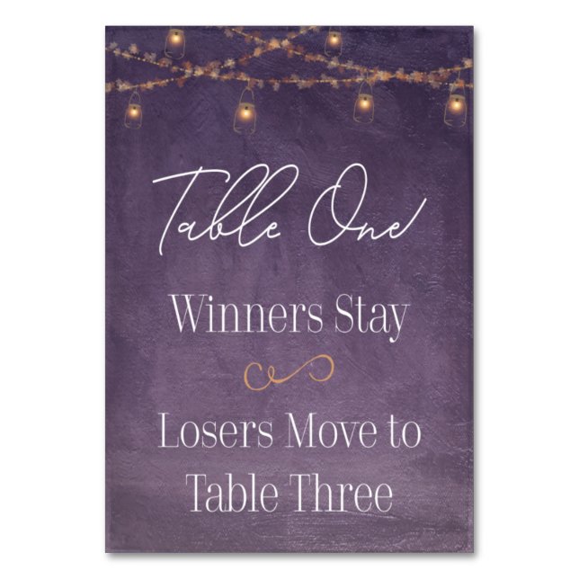 Eleganter rustikaler Tee Beleuchtung Lila Bunco Ti Tischnummer (Vorderseite)