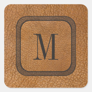 Eleganter rustikaler Vintage-Leder-Monogramm-Landh Quadratischer Aufkleber