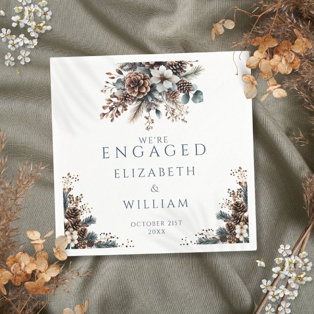 Eleganter Rustikaler Wald Pinecones Engagement Par Serviette (Elegant Rustic Forest Pinecones Engagement Party Napkins)