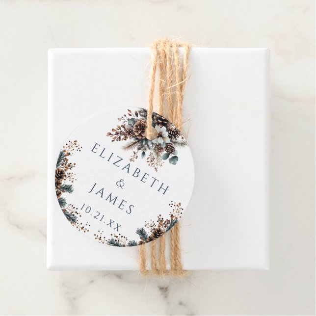 Eleganter Rustikaler Wald Pinecones Hochzeit Geschenkanhänger (Beispiel)