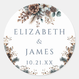 Eleganter Rustikaler Wald Pinecones Hochzeit Runder Aufkleber