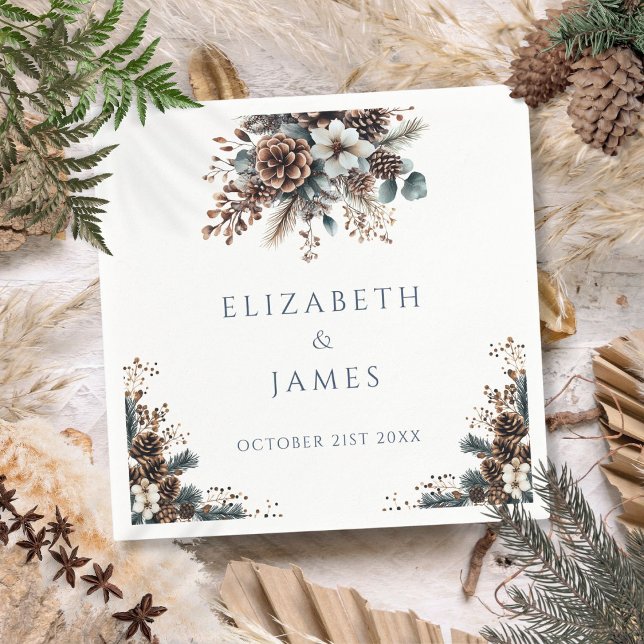 Eleganter Rustikaler Wald Pinecones Hochzeit Serviette (Elegant Rustic Forest Floral Pinecones Wedding Napkins)