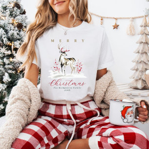 Eleganter Rustikaler Wasserfarben-Hirsch-Weihnacht T-Shirt