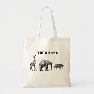 Eleganter Safari, Giraffe, Elefant und Zebra Tragetasche