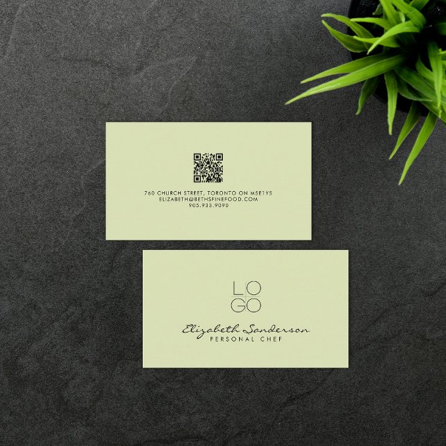 Eleganter Sage Green Luxury Script QR CODE Visitenkarte (Von Creator hochgeladen)