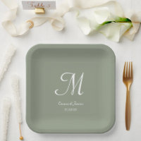 Eleganter Sage Green Monogram Wedding Party Cockta