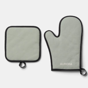 Eleganter Sage Green Personalisiert Name - Ofenhandschuh & Topflappen-Set