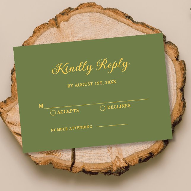 Eleganter Sage Green und Gold Wedding RSVP Karte (Von Creator hochgeladen)