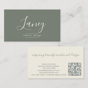 Eleganter Sage QR-Code Innenarchitektur-Profi Visitenkarte