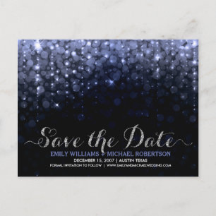 Eleganter Saitenlichter Blau Save the Date Ankündigungspostkarte