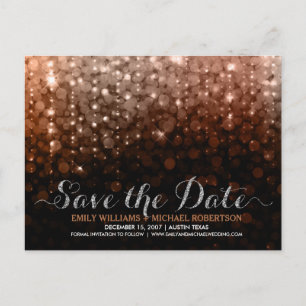 Eleganter Saitenlichter, braun Save the Date Ankündigungspostkarte
