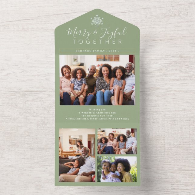 Eleganter Salbei minimaler Foto Collage Urlaub All In One Einladung (Innen Boden)