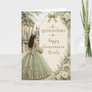 Eleganter Salbei und Elfenbein-Quinceañera Karte