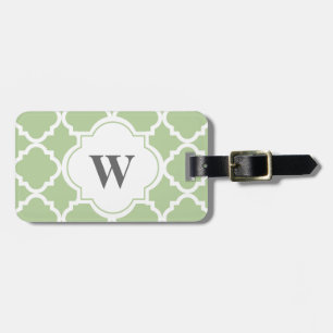 Eleganter Salbei und weißes Quatrefoil Monogramm Gepäckanhänger