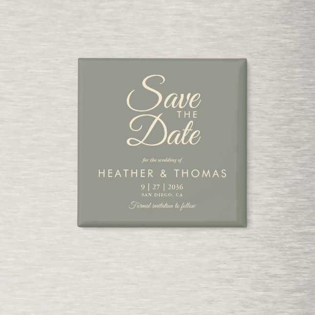 Eleganter Salbeigrün Gelber Save The Date Magnet (Von Creator hochgeladen)