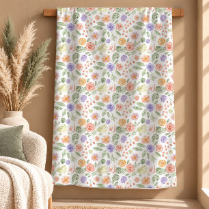 Eleganter Salbeigrüner Boho-Blumen-Erdmantel Fleecedecke