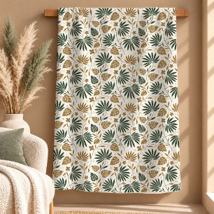 Eleganter Salbeigrüner Goldener Botanischer Teppic Sherpadecke