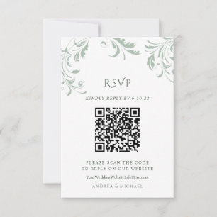 Eleganter Salbeigrüner Hochzeits-QR-Code Antwort O