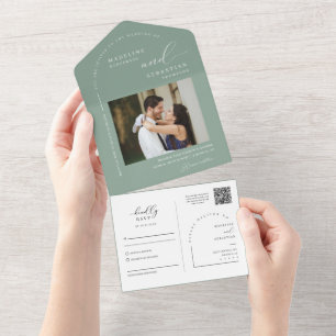Eleganter Salbeigrüner Minimaler Bogen QR-Code Fot All In One Einladung