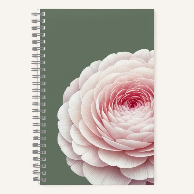 Eleganter Salbeigrüner Rosa Floral Botanisch Notizbuch (Vorderseite)