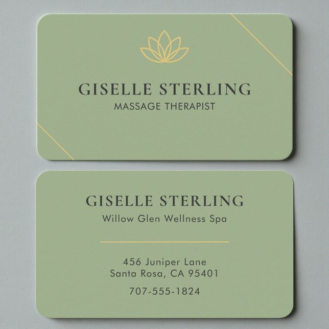 Eleganter Salbeigrüner Wellness- & Massagetherapeu Visitenkarte (Von Creator hochgeladen)