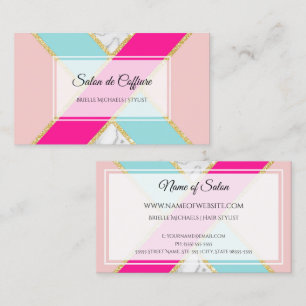 Eleganter Salon Rosa und Blauer Glitzer und Marmor Visitenkarte
