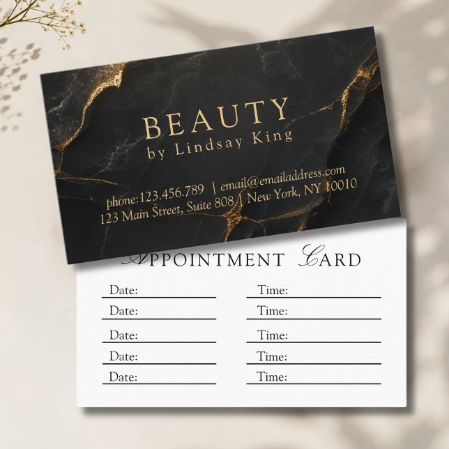 Eleganter Salon Schwarzer Marmor Terminkarte (Elegant Salon Black Marble Appointment Card)
