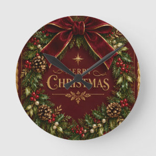 Eleganter Samt-Schleifen-Weihnachten, Luxuriöse Bo Runde Wanduhr