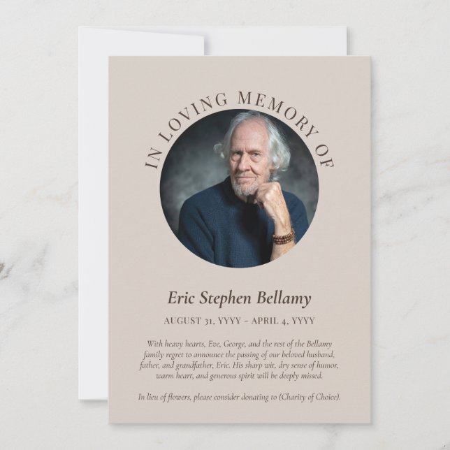 Eleganter Sand & Brown im Love Memory Ankündigung (Vorderseite)