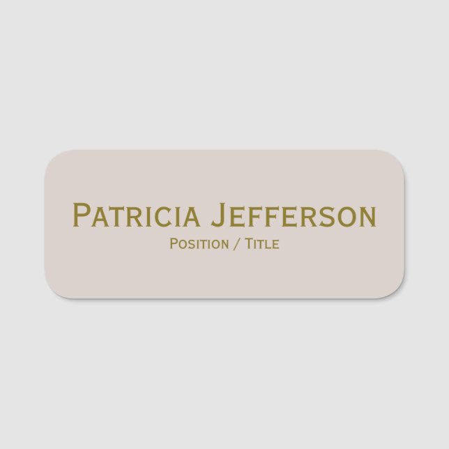 Eleganter Sand Gray & Gold Text: Moderner Beruflic Namensschild (Vorderseite)