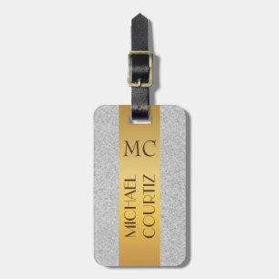 Eleganter Sandstrand Gold Metal Texture Mit Monogr Gepäckanhänger