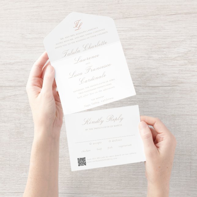 Eleganter Sandy Neutraler QR-Code Traditionelle Ho All-in-One-Einladung (Abreißstreifen)