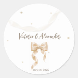 Eleganter Satin-Schleifen-Hochzeitsaufkleber Runder Aufkleber