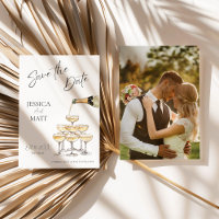 Eleganter Save-the-Date-Champagner-Turm mit Foto