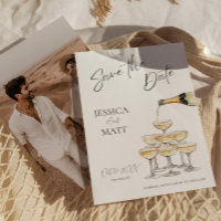 Eleganter Save-the-Date-Champagner-Turm mit Foto