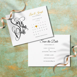 Eleganter Save the Date Kalender Gold Liebe Herz Postkarte