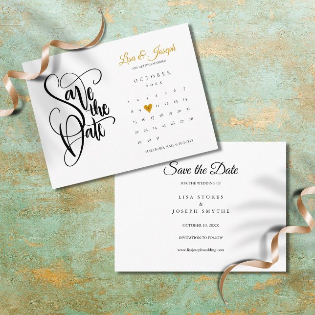 Eleganter Save the Date Kalender Gold Liebe Herz Postkarte (Von Creator hochgeladen)