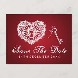 Eleganter Save the Date Key für mein Herz rot Ankündigungspostkarte