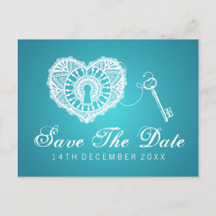 Eleganter Save the Date Key für mein Herz Türkis Ankündigungspostkarte