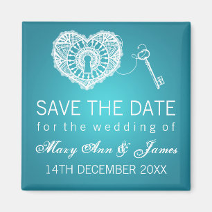 Eleganter Save the Date Key für mein Herz Türkis Magnet