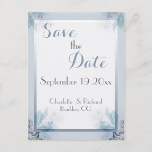 Eleganter Save the Date staubiger blauer Ankündigungspostkarte