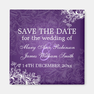 Eleganter Save the Date Vintager Wirbel lila Magnet