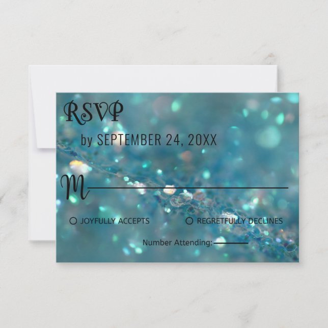 Eleganter schicke, blaue Glitzer-Hochzeitkarte für RSVP Karte (Vorderseite)