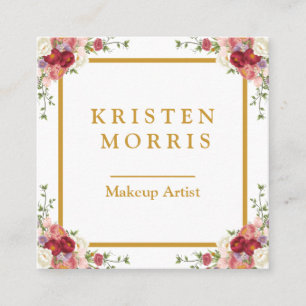 Eleganter schicker Girly rosa Blumengoldrahmen Quadratische Visitenkarte