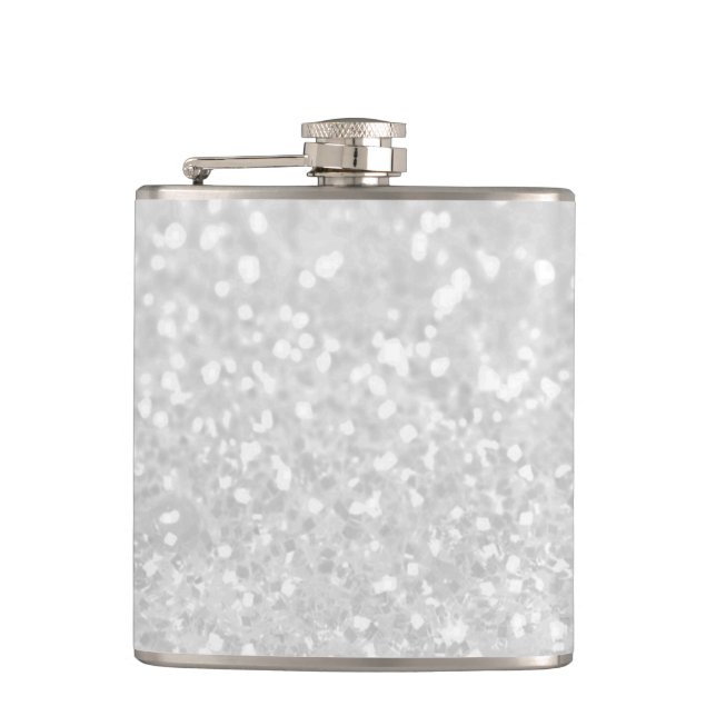 Eleganter, schicker Glamour Weißer falscher Glitte Flachmann (Vorderseite)