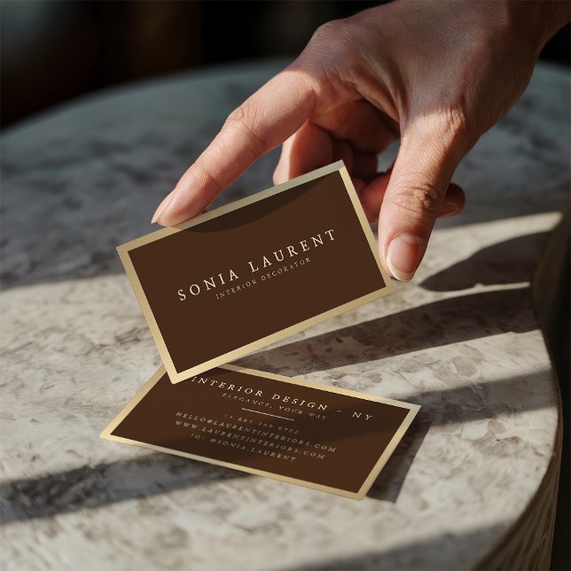 Eleganter schicker goldfarbener dunkelbrauner Mini Visitenkarte (Elegant chic gold metallic dark brown minimalist)