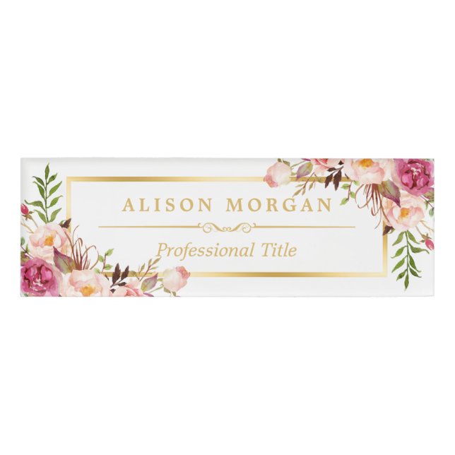 Eleganter schicker Goldrahmen-Girly rosa Namenschild (Vorderseite)