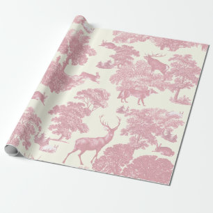Eleganter, schicker, hellrosa Toile-Hirsch-Wald Geschenkpapier